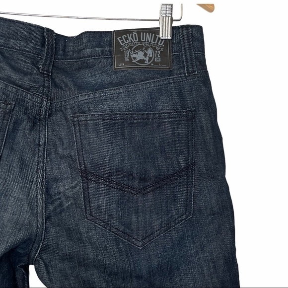 ECKO UTLD 759 Relaxed Fit Creased Straight Leg Blue Dark Wash Denim Jean… - Picture 6 of 13